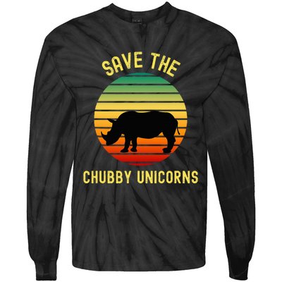 Save The Chubby Unicorns Rhino Funny Retro Rhino Lover Tie-Dye Long Sleeve Shirt