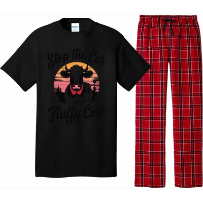 Stop The Car I See Fluffy Cow Retro Highland Cow Lover Funny Pajama Set