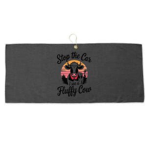 Stop The Car I See Fluffy Cow Retro Highland Cow Lover Funny Large Microfiber Waffle Golf Towel