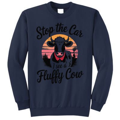 Stop The Car I See Fluffy Cow Retro Highland Cow Lover Funny Sweatshirt