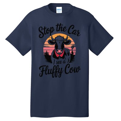 Stop The Car I See Fluffy Cow Retro Highland Cow Lover Funny Tall T-Shirt