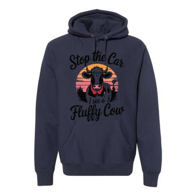 Stop The Car I See Fluffy Cow Retro Highland Cow Lover Funny Premium Hoodie