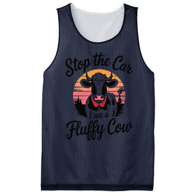 Stop The Car I See Fluffy Cow Retro Highland Cow Lover Funny Mesh Reversible Basketball Jersey Tank