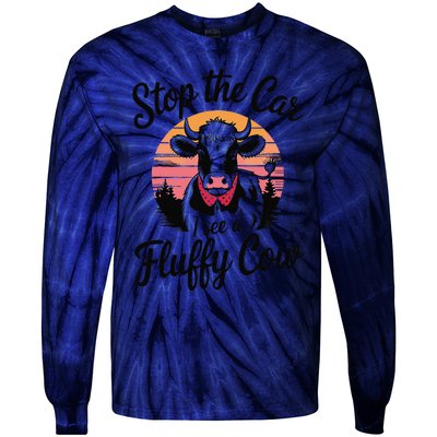 Stop The Car I See Fluffy Cow Retro Highland Cow Lover Funny Tie-Dye Long Sleeve Shirt