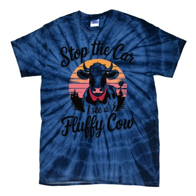 Stop The Car I See Fluffy Cow Retro Highland Cow Lover Funny Tie-Dye T-Shirt