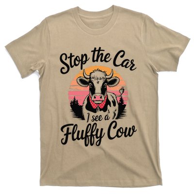 Stop The Car I See Fluffy Cow Retro Highland Cow Lover Funny T-Shirt