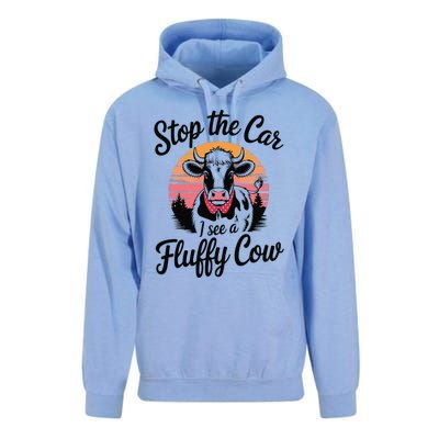 Stop The Car I See Fluffy Cow Retro Highland Cow Lover Funny Unisex Surf Hoodie