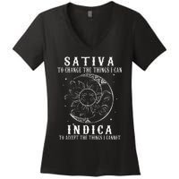 Sativa To Change The Things I Can Indica Cannabis Weed Women's V-Neck T-Shirt