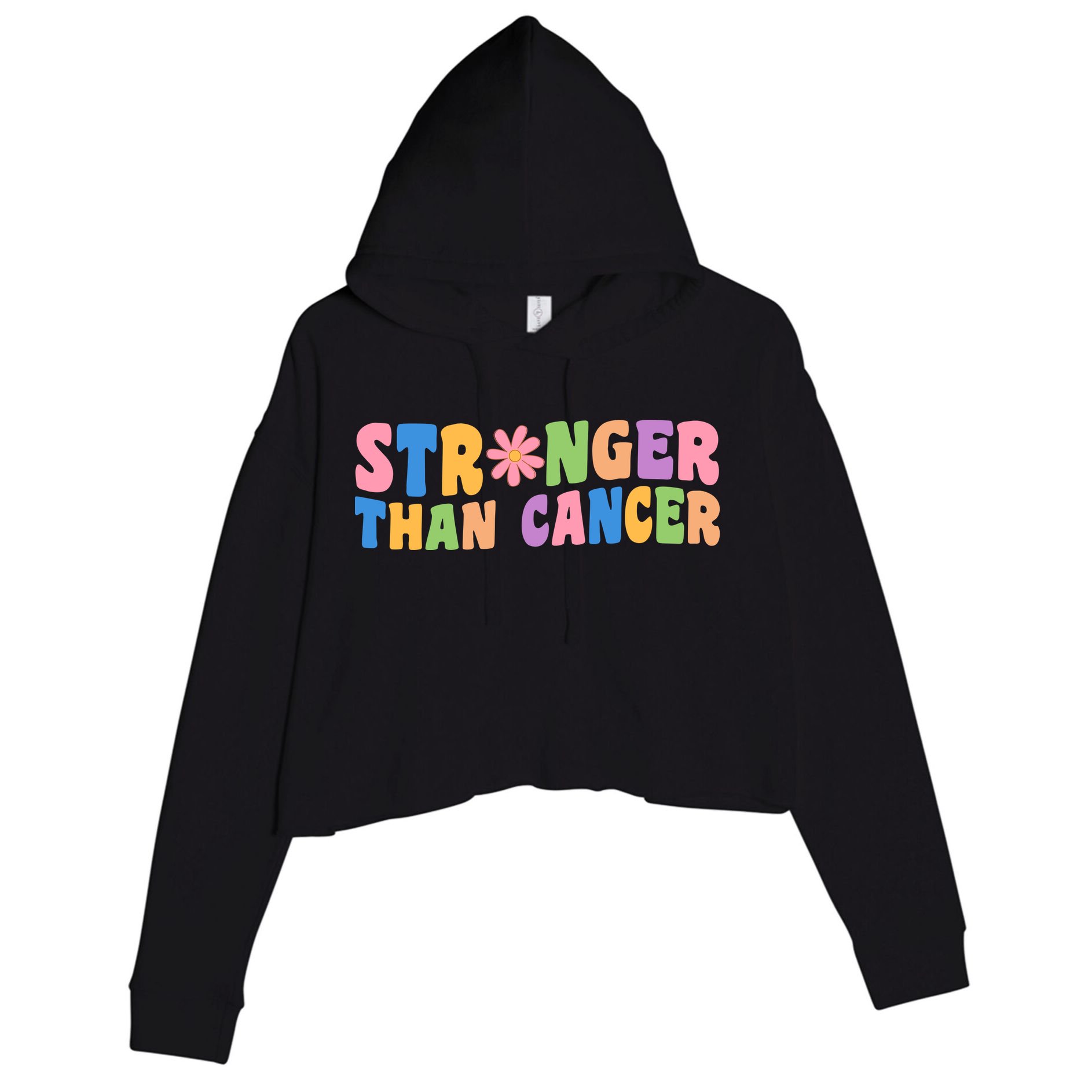 Stronger Than Cancer Awareness Colorful Crop Fleece Hoodie