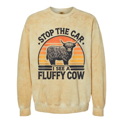 Stop The Car I See Fluffy Cow Retro Highland Cow Lover Funny Colorblast Crewneck Sweatshirt