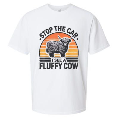 Stop The Car I See Fluffy Cow Retro Highland Cow Lover Funny Sueded Cloud Jersey T-Shirt