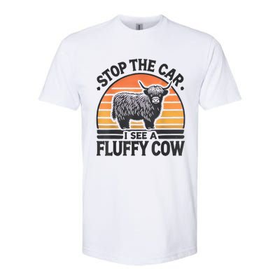 Stop The Car I See Fluffy Cow Retro Highland Cow Lover Funny Softstyle CVC T-Shirt