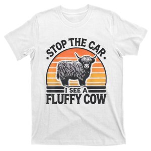 Stop The Car I See Fluffy Cow Retro Highland Cow Lover Funny T-Shirt