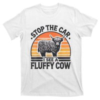 Stop The Car I See Fluffy Cow Retro Highland Cow Lover Funny T-Shirt