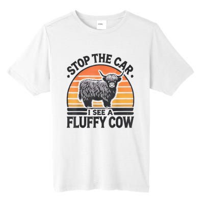 Stop The Car I See Fluffy Cow Retro Highland Cow Lover Funny Tall Fusion ChromaSoft Performance T-Shirt