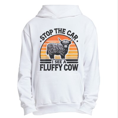 Stop The Car I See Fluffy Cow Retro Highland Cow Lover Funny Urban Pullover Hoodie