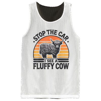 Stop The Car I See Fluffy Cow Retro Highland Cow Lover Funny Mesh Reversible Basketball Jersey Tank