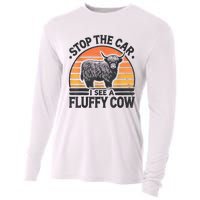 Stop The Car I See Fluffy Cow Retro Highland Cow Lover Funny Cooling Performance Long Sleeve Crew