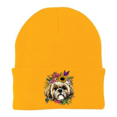 Shih Tzu Cute Gift Floral Shih Tzu Dog Face Pet Shih Tzu Lover Meaningful Gift Knit Cap Winter Beanie