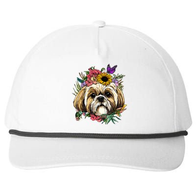 Shih Tzu Cute Gift Floral Shih Tzu Dog Face Pet Shih Tzu Lover Meaningful Gift Snapback Five-Panel Rope Hat