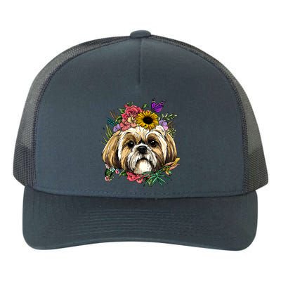 Shih Tzu Cute Gift Floral Shih Tzu Dog Face Pet Shih Tzu Lover Meaningful Gift Yupoong Adult 5-Panel Trucker Hat