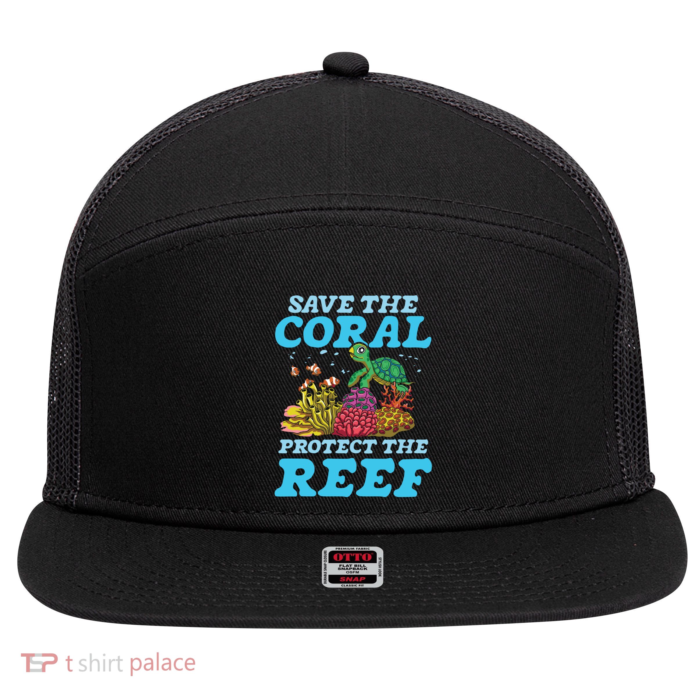 Save The Coral Protect The Reef Funny Gift 7 Panel Mesh Trucker Snapback Hat