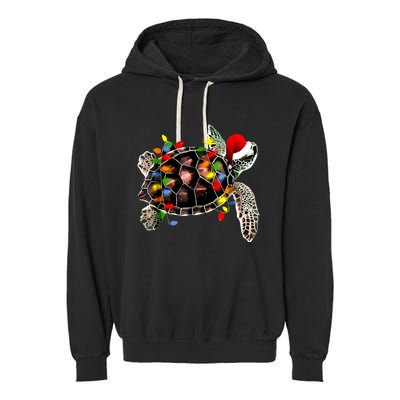 Sea Turtle Christmas Lights Funny Santa Hat Merry Christmas Garment-Dyed Fleece Hoodie