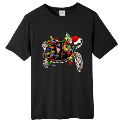 Sea Turtle Christmas Lights Funny Santa Hat Merry Christmas Tall Fusion ChromaSoft Performance T-Shirt