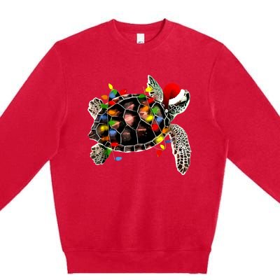 Sea Turtle Christmas Lights Funny Santa Hat Merry Christmas Premium Crewneck Sweatshirt