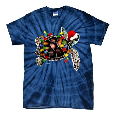 Sea Turtle Christmas Lights Funny Santa Hat Merry Christmas Tie-Dye T-Shirt