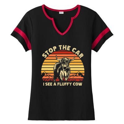 Stop The Car I See A Fluffy Cow Highland Cow Breeder Ladies Halftime Notch Neck Tee