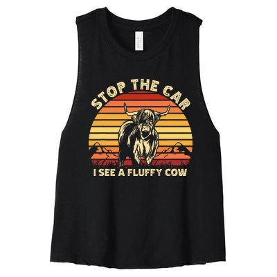 Stop The Car I See A Fluffy Cow Highland Cow Breeder Women's Racerback Cropped Tank