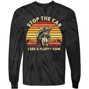 Stop The Car I See A Fluffy Cow Highland Cow Breeder Tie-Dye Long Sleeve Shirt