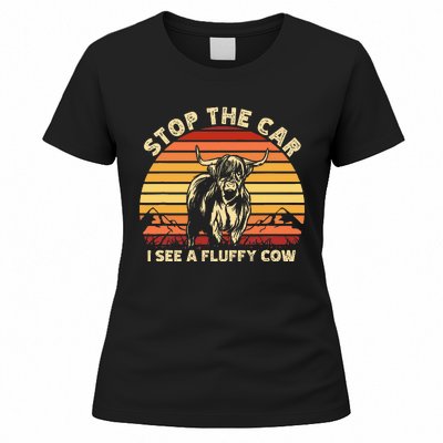 Stop The Car I See A Fluffy Cow Highland Cow Breeder Women's T-Shirt