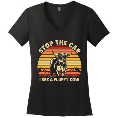 Stop The Car I See A Fluffy Cow Highland Cow Breeder Women's V-Neck T-Shirt