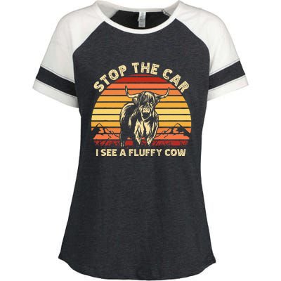 Stop The Car I See A Fluffy Cow Highland Cow Breeder Enza Ladies Jersey Colorblock Tee