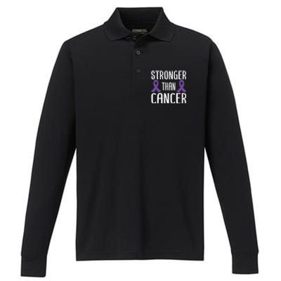 Stronger Than Cancer Pancreatic Cancer Purple Ribbon Gift Performance Long Sleeve Polo