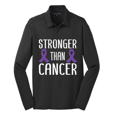 Stronger Than Cancer Pancreatic Cancer Purple Ribbon Gift Silk Touch Performance Long Sleeve Polo