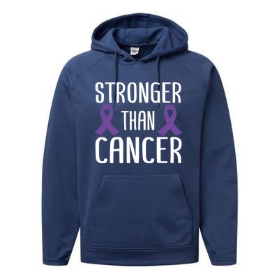 Stronger Than Cancer Pancreatic Cancer Purple Ribbon Gift Performance Fleece Hoodie