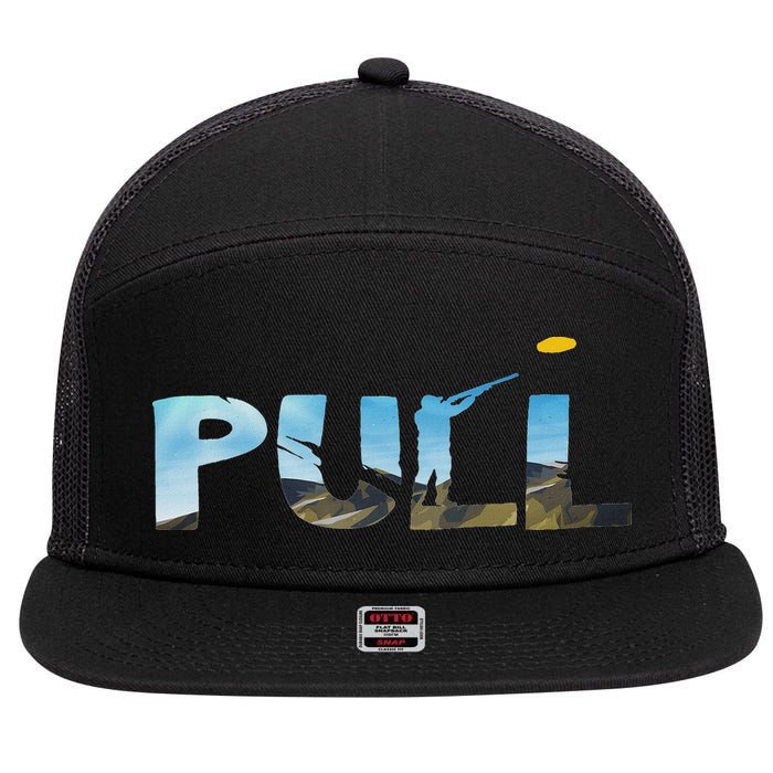 Skeet Trap Clay Pull Skeet Shooting Shooter Clay Shooting 7 Panel Mesh Trucker Snapback Hat