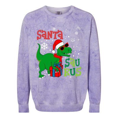 Santa Trex Christmas Dinosaur Tree Rex Boy Family Pajama Colorblast Crewneck Sweatshirt