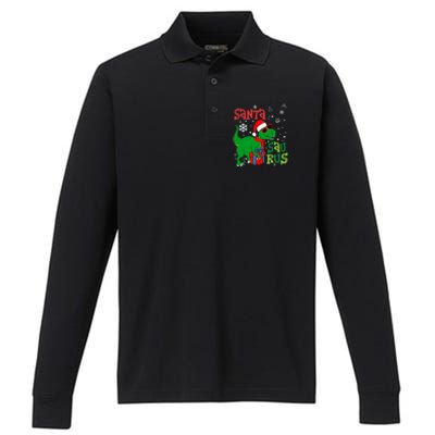 Santa Trex Christmas Dinosaur Tree Rex Boy Family Pajama Performance Long Sleeve Polo