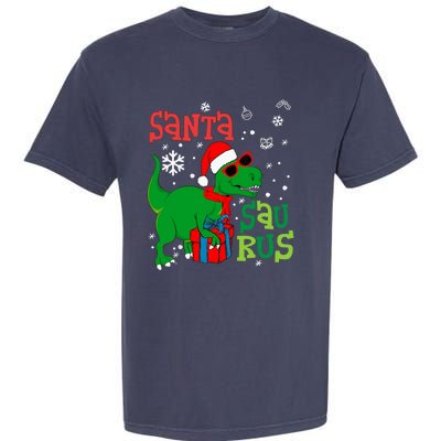 Santa Trex Christmas Dinosaur Tree Rex Boy Family Pajama Garment-Dyed Heavyweight T-Shirt