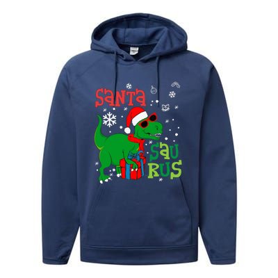 Santa Trex Christmas Dinosaur Tree Rex Boy Family Pajama Performance Fleece Hoodie