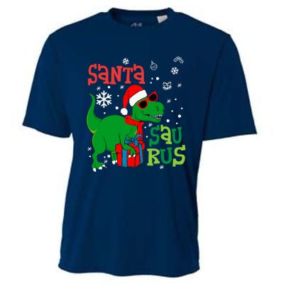 Santa Trex Christmas Dinosaur Tree Rex Boy Family Pajama Cooling Performance Crew T-Shirt