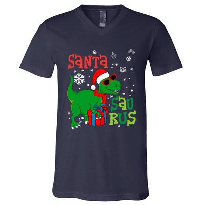 Santa Trex Christmas Dinosaur Tree Rex Boy Family Pajama V-Neck T-Shirt