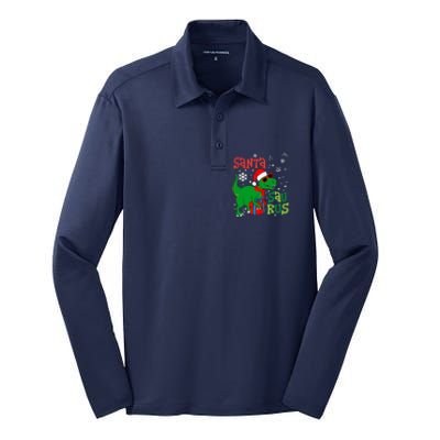 Santa Trex Christmas Dinosaur Tree Rex Boy Family Pajama Silk Touch Performance Long Sleeve Polo