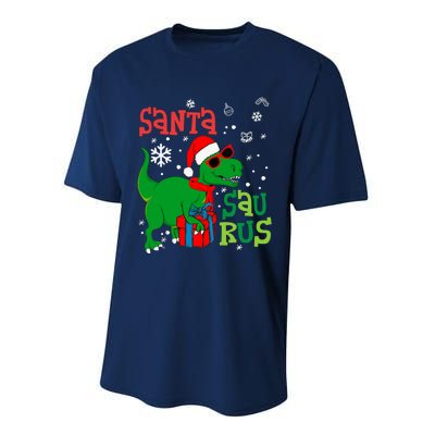 Santa Trex Christmas Dinosaur Tree Rex Boy Family Pajama Performance Sprint T-Shirt