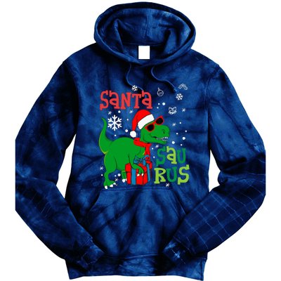 Santa Trex Christmas Dinosaur Tree Rex Boy Family Pajama Tie Dye Hoodie