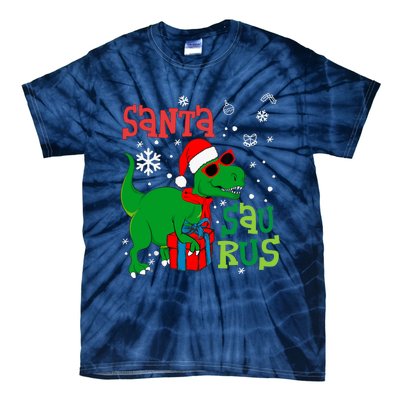 Santa Trex Christmas Dinosaur Tree Rex Boy Family Pajama Tie-Dye T-Shirt